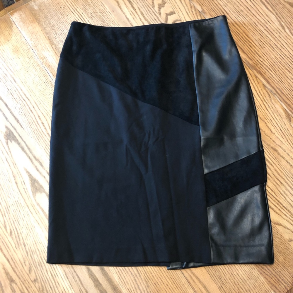 Calvin Klein Black Mixed-Material Pencil Skirt